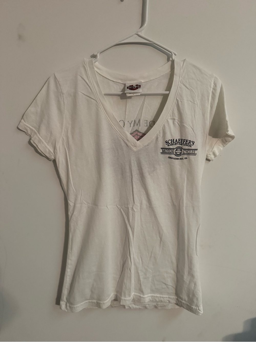 Harley-Davidson White V-Neck Tee with Black Logo
